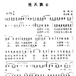 随风飘去_通俗唱法乐谱_词曲:梁娜 刘玉珊