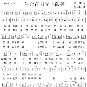 生命在阳光下微笑_通俗唱法乐谱_词曲:陈雷 居之浩