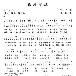 你我有缘_通俗唱法乐谱_词曲:万宏 林晟
