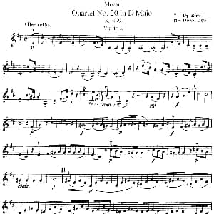 小提琴谱 | Mozart Quartet No.20 in D Major,K.499 Violin 2分谱