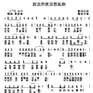 寂寞的夜里想起你_通俗唱法乐谱_词曲:靳利民 黎荣军