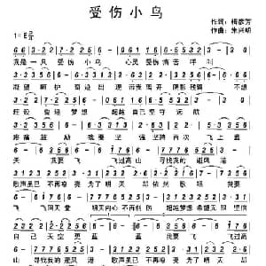 受伤小鸟_通俗唱法乐谱_词曲:梅彦芳 朱兴明