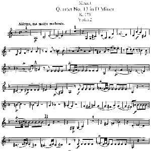 小提琴谱 | Mozart Quartet No.13 in D Minor,K.173 Violin 2分谱