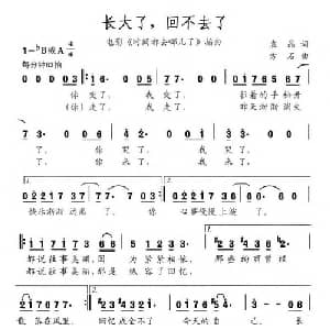 长大了,回不去了_通俗唱法乐谱_词曲:袁晶 方石