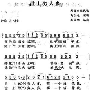 世上穷人多_民歌简谱_词曲: 马成翔记录