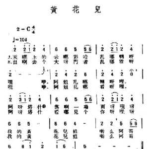 黄花儿_民歌简谱_词曲: 青海民歌 王云阶选编