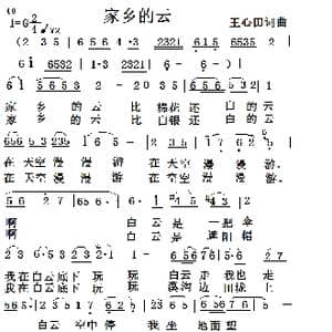 家乡的云_歌曲简谱_词曲:王心田 王心田