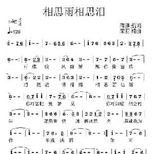 相思雨相思泪_通俗唱法乐谱_词曲:蒋雁航 荣亚楠