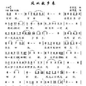 风从故乡来_民歌简谱_词曲:谢仲成 幸丽荣