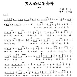 男人的心不会碎_通俗唱法乐谱_词曲:天云 张开亮