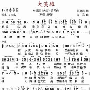 大英雄_歌谱投稿_词曲:郑克洪 甘霖