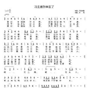 习主席您辛苦了_歌曲简谱_词曲:开花结果 天恩