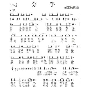 分手_通俗唱法乐谱_词曲:荣亚楠 荣亚楠