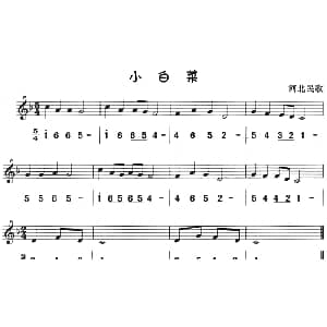 小白菜 八孔竖笛线简谱对照版