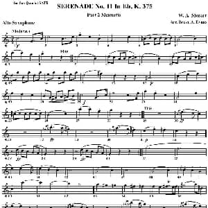 萨克斯谱 | SERENADE No.11 in Eb K.375 Part 2 Menuetto 四重奏 中音萨克斯分谱