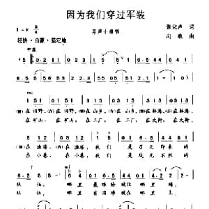 因为我们穿过军装_合唱歌谱_词曲:张化声 向政