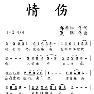情伤_通俗唱法乐谱_词曲:郭孝坤 夏晖