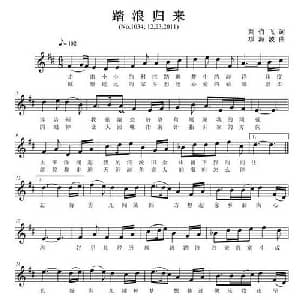 踏浪归来_通俗唱法乐谱_词曲:刘伯飞 项海波
