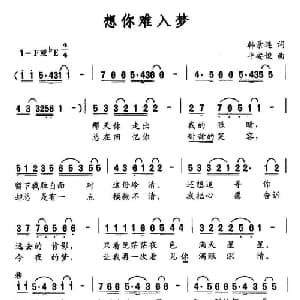 想你难入梦_通俗唱法乐谱_词曲:韩景连 平安俊