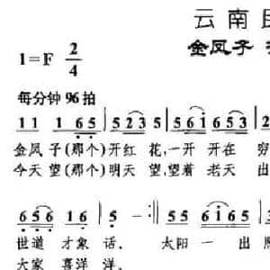 金凤子 开红花_民歌简谱_词曲: 云南民歌