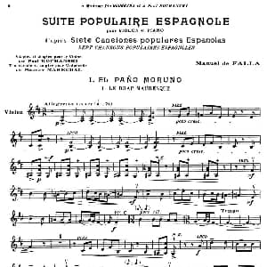 小提琴谱 | Suite of Spanish Folksongs:1 EL PANO MORUNO 法利亚