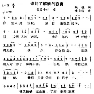 谁能了解谁的寂寞_通俗唱法乐谱_词曲:姚谦 童安格