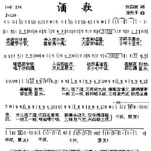 酒歌_通俗唱法乐谱_词曲:张韵波 孙致平