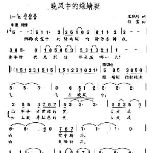 晚风中的绿蜻蜓_通俗唱法乐谱_词曲:王晓岭 刚宝