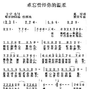 难忘曾经你的温柔_通俗唱法乐谱_词曲:苑冰 黎荣军