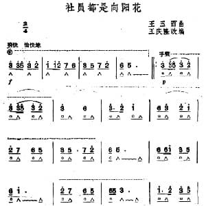 口琴谱 | 社员都是向阳花 王玉西曲 王庆隆编曲