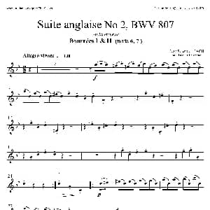 萨克斯谱 | Suite anglaise No 2,BWV 807 法国组曲之二 布列舞曲 上低音萨克斯分谱 巴赫
