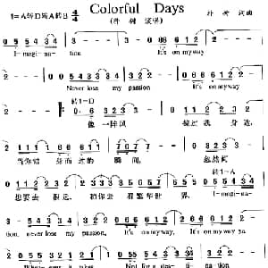 Colorful Days_通俗唱法乐谱_词曲:朴树 朴树