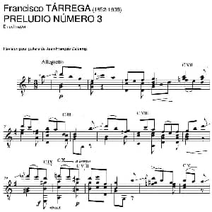 PRELUDIO NUMERO 3 En sol mayor 吉他谱 弗朗西斯科 泰雷加 Francisco Tarrega 1852 1909