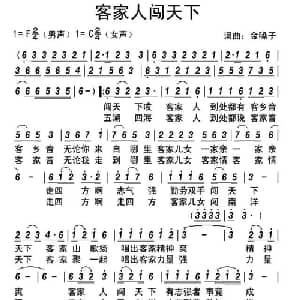 客家人闯天下_通俗唱法乐谱_词曲:金嗓子 金嗓子