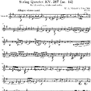 小提琴谱 | String Quartet KV.387 弦乐四重奏第二小提琴分谱 莫扎特