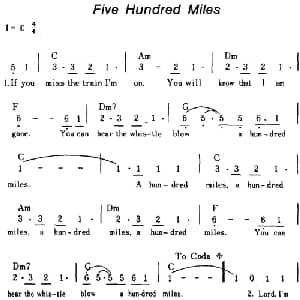 Five Hundred Miles 美国 _外国歌谱