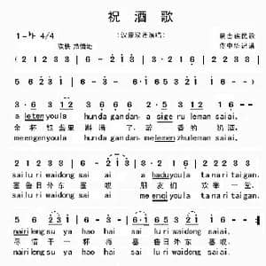 祝酒歌_歌曲简谱