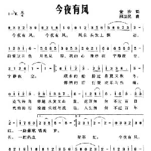 今夜有风_通俗唱法乐谱_词曲:金沙 邢卫民