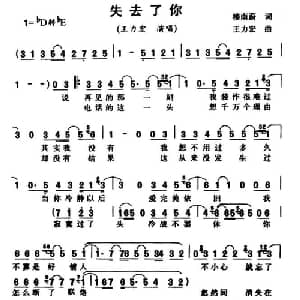 失去了你_通俗唱法乐谱_词曲:楼南蔚 王力宏