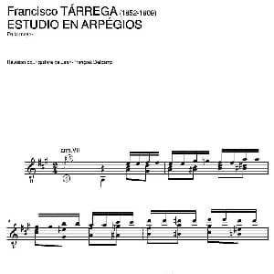 ESTUDIO EN ARPEGIOS En la mayor 吉他谱 弗朗西斯科 泰雷加 Francisco Tarrega 1852 1909