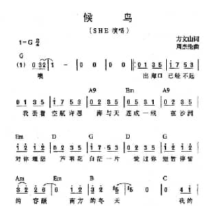 候鸟_通俗唱法乐谱_词曲:方文山 周杰伦