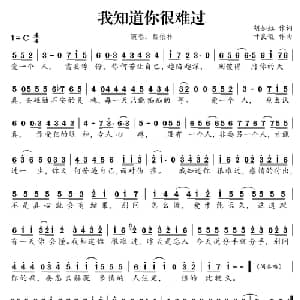 我知道你很难过_通俗唱法乐谱_词曲:胡如虹 叶良俊