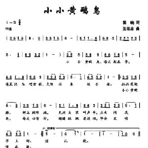 小小黄鹂鸟_儿歌乐谱_词曲:翟晓 党继志