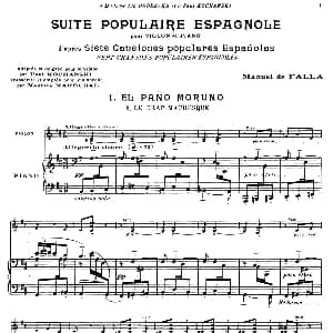 小提琴谱 | Suite of Spanish Folksongs:1 EL PANO MORUNO 小提琴 钢琴伴奏 法利亚