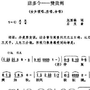 唐多令 赞贵州_民歌简谱_词曲:赵西林 启文