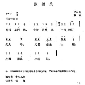 数指头_儿歌乐谱_词曲: 云南红河县彝族民歌