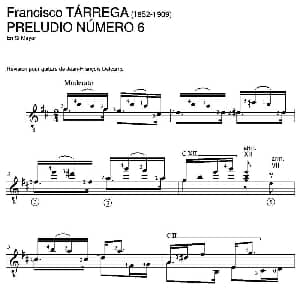 PRELUDIO NUMERO 6 吉他谱 弗朗西斯科 泰雷加 Francisco Tarrega 1852 1909
