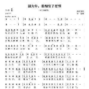 因为你我相信了爱情_通俗唱法乐谱_词曲:杨利丽 耿浩