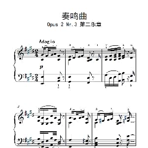 奏鸣曲 Opus 2 Nr.3 第二乐章 钢琴谱 贝多芬