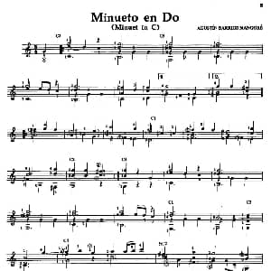 Minueto en Do 吉他谱 奥古斯汀 巴里奥斯 曼戈雷 Agustin Barrios Mangore